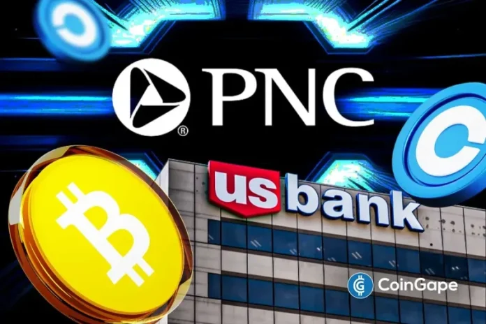 PNC Bank, with around $500 billion in assets under management (AuM), has expanded its partnership with Coinbase to offer Bitcoin trading to its clients. With this, the bank becomes the first major U.S. bank to do so, even as institutional crypto adoption heats up. PNC Partners with Coinbase To Offer Bitcoin Trading In a press
The post <a href="https://coingape.com/pnc-partners-coinbase-to-become-first-major-u-s-bank-to-offer-bitcoin-trading/">Breaking: $500B PNC Partners Coinbase To Become First Major U.S. Bank to Offer Bitcoin Trading</a> appeared first on <a href="https://coingape.com/">CoinGape</a>.