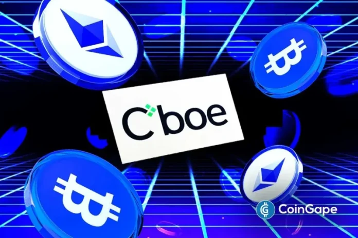 Derivatives exchange Cboe has revealed plans to launch continuous futures for Bitcoin and Ethereum starting in November. These Cboe continuous futures will aim to provide perpetual-style futures in a U.S.-regulated environment for traders. Cboe Continuous Futures For BTC and ETH To Launch In November In a press release, the exchange announced that it plans to
The post <a href="https://coingape.com/cboe-to-launch-bitcoin-ethereum-continuous-futures-on-november-10/">Breaking: Cboe to Launch Bitcoin, Ethereum Continuous Futures on November 10</a> appeared first on <a href="https://coingape.com/">CoinGape</a>.