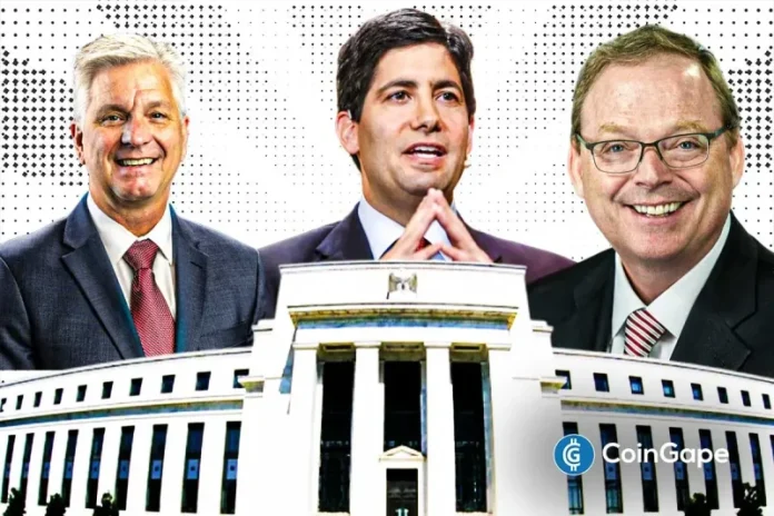 U.S. President Donald Trump has revealed his shortlist of candidates who could potentially replace Fed Chair Jerome Powell. This comes ahead of the FOMC meeting, which could prove pivotal for the crypto market. Trump Names Three-Man Shortlist For Fed Chair According to a Reuters report, the U.S. president said that Kevin Hassett, former Fed Governor
The post <a href="https://coingape.com/donald-trump-shortlists-hassett-warsh-and-waller-for-fed-chair/">Donald Trump Shortlists Hassett, Warsh, and Waller for Fed Chair</a> appeared first on <a href="https://coingape.com/">CoinGape</a>.