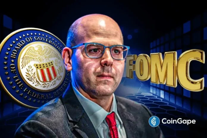 Federal Reserve Governor Stephen Miran has continued his advocacy for more aggressive Fed rate cuts. This comes as the crypto market continues its decline following the first rate cut of the year at last week’s FOMC meeting. Stephen Miran Advocates For Series Of 50 Bps Fed Rate Cuts The Fed Governor said during a FOX
The post <a href="https://coingape.com/feds-stephen-miran-calls-for-series-of-50%E2%80%91bps-rate-cuts-after-fomc-dissent/">Fed’s Stephen Miran Calls for Series of 50‑bps Rate Cuts After FOMC Dissent</a> appeared first on <a href="https://coingape.com/">CoinGape</a>.