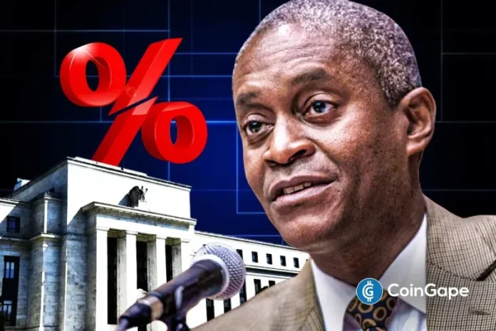 Atlanta Fed President Raphael Bostic has given his thoughts on further Fed rate cuts this year, following the first cut at the FOMC meeting last week. This comes as the crypto market shed its gains from the aftermath of the rate cut decision. Bostic Comments On Further Fed Rate Cuts This Year During a WSJ
The post <a href="https://coingape.com/no-need-for-further-fed-rate-cuts-this-year-feds-raphael-bostic-says/">No Need For Further Rate Cuts This Year, Fed’s Raphael Bostic Says</a> appeared first on <a href="https://coingape.com/">CoinGape</a>.