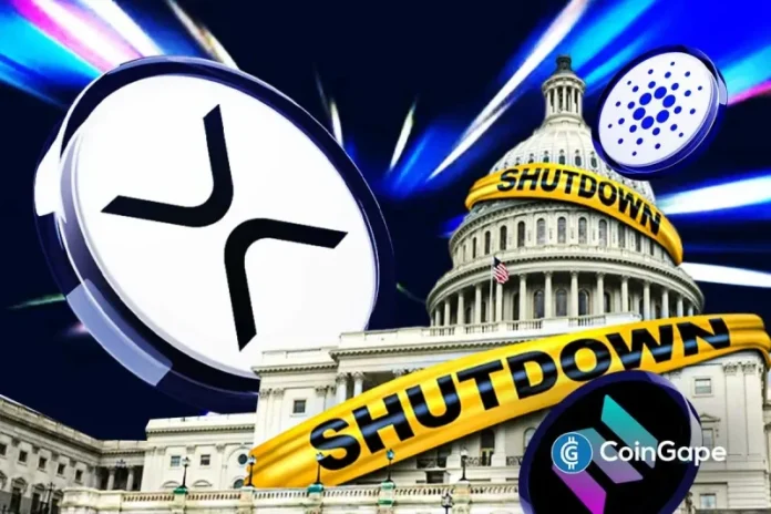 The crypto market is reeling as the U.S. government shutdown stretches into the longest in history. This has triggered panic selling, where the market is falling 1.92% in the past 24 hours and 10% in the past week. The selling of whales has been active, and long-term investors have sold over 38,000 BTC since October.
The post <a href="https://coingape.com/markets/how-solana-xrp-and-cardano-reacting-as-u-s-shutdown-becomes-longest-in-history/">How Solana, XRP, and Cardano Reacting as U.S. Shutdown Becomes Longest in History</a> appeared first on <a href="https://coingape.com/">CoinGape</a>.